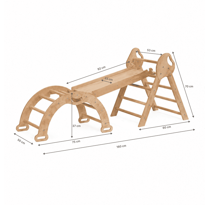 4in1 Montessori Climbing Set: Pikler Triangle, Arch, Slide Board, and Cushion for Toddlers (1–3 Years)