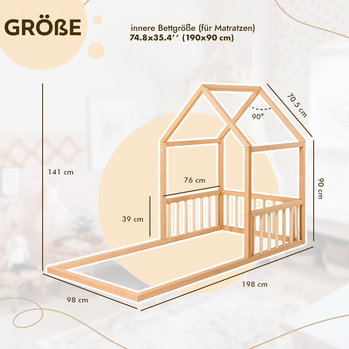 Small House Bed For Kids and Toddlers from 2 y.o. (EU Size 190x90 cm) - Goodevas