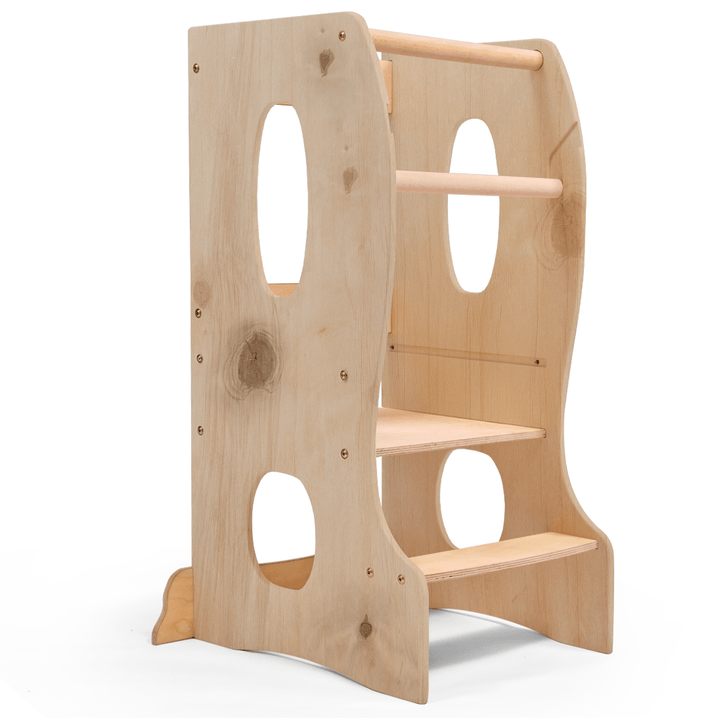 Stabiler Montessori Lernturm: Mitwachsender Kinderstuhl aus Holz – Beige - Goodevas Deutschland