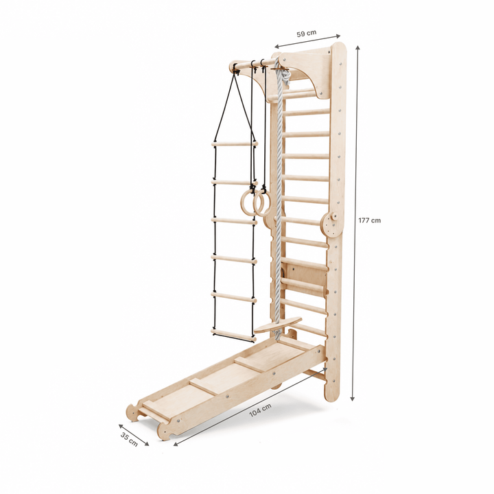6in1 Montessori Climbing Frame Set: Triangle Ladder + Arch/Seesaw + Slide/Ramp + Net + Cushion + Art Accessory