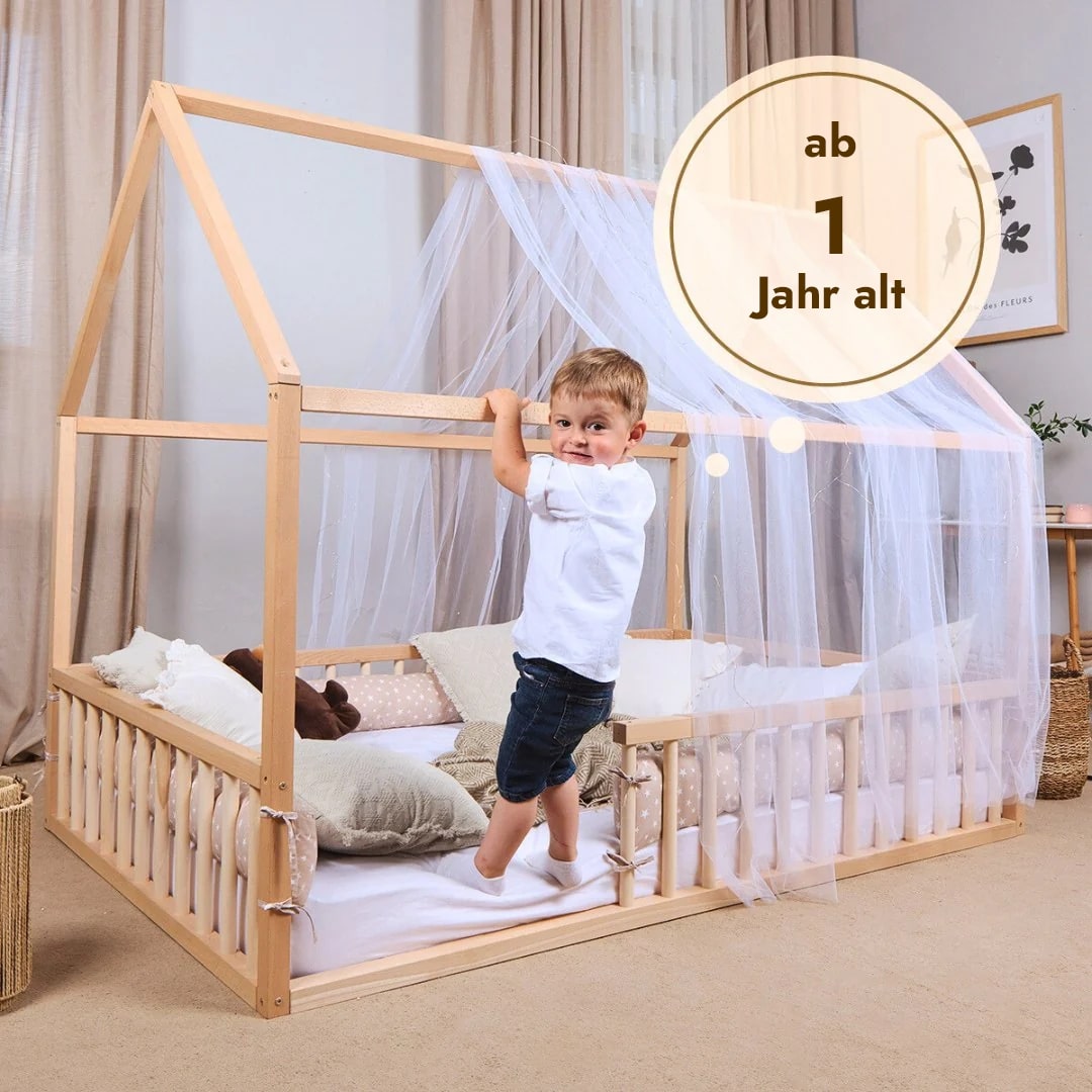 Twin Size Montessori House Bed for Kids with Fence (200х120 cm) - Goodevas