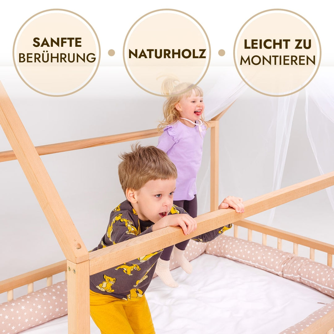 Twin Size Montessori House Bed for Kids with Fence (200х120 cm) - Goodevas